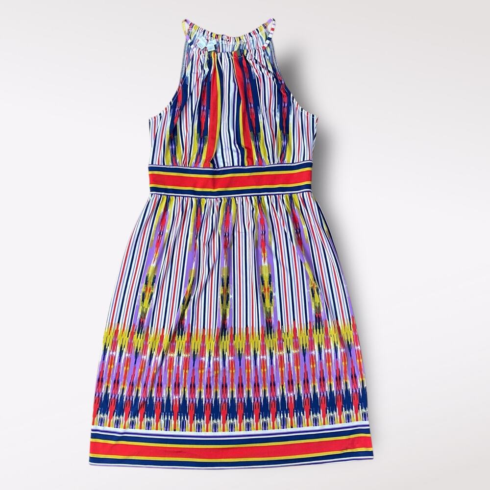 London Times Colorful Striped‎ Halter Knee Length Dress Size 6 Business Casual - Picture 3 of 7